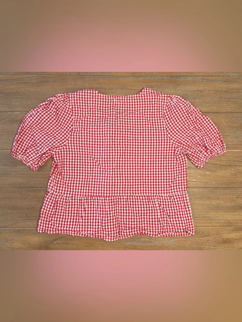 Red Gingham Tie-Front Peplum Blouse - Picture 5 of 6